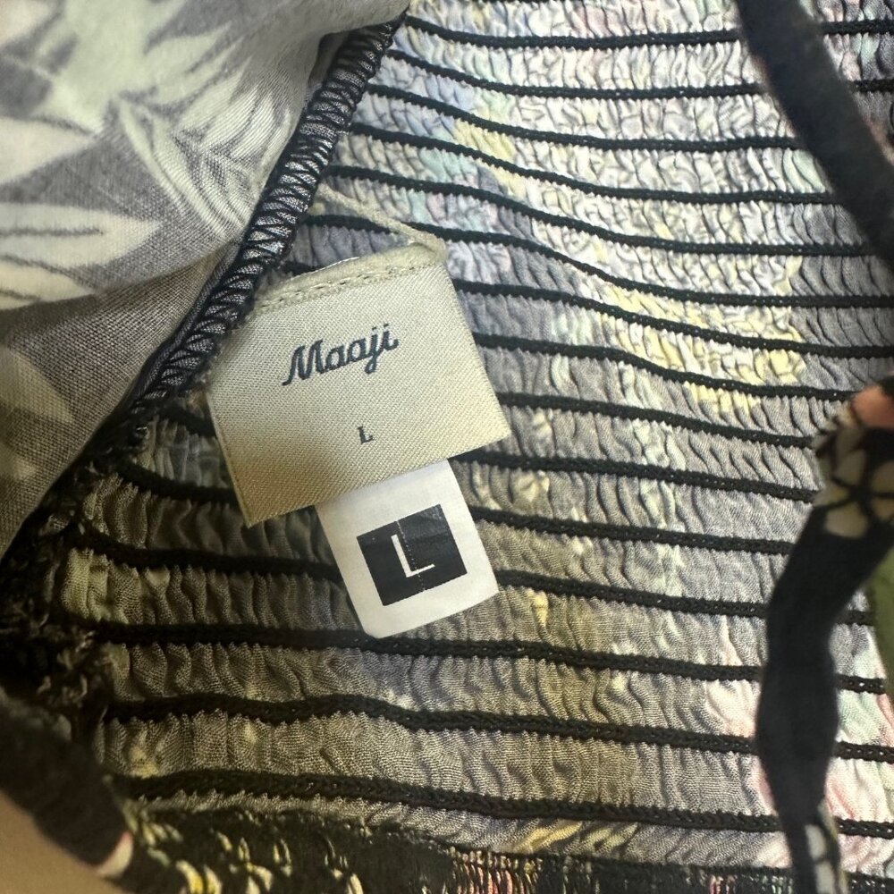 Maaji Black Floral Bouquet Reversible Smocked Puff Short Sleeve Riley Crop Top - Picture 7 of 8